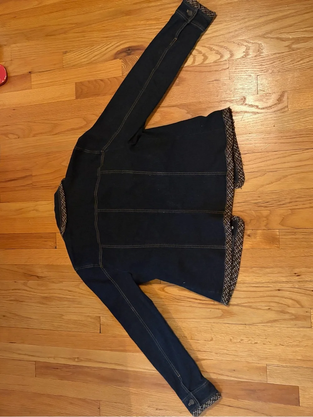 Women’s Navy Denim Jacket with Tweed Trim - JM Collection